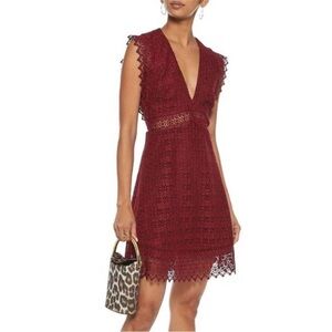 Sandro Burgundy Bordeaux Red Guipure Lace Skater Hem Mini Dress S